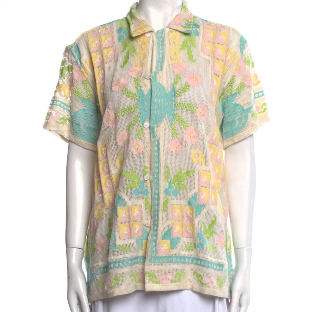 BODE Garden Net Crochet Shirt